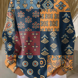 Аника | Пуловер с етнически каре и флорални принтове