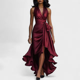 Ема - Сатенена официална рокля с volani