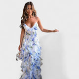 Миряна - Дълга цветна рокля с волани