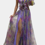 Теодора Асиметрична Макси Рокля с Едно Рамо и Артистичен Узор