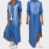 Maja™ – Дънкова рокля с цепка отстрани