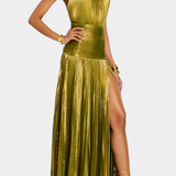 Метална рокля Хана с открит гръб и висок разрез