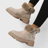 Mилена – Топли дамски боти с пух и страничен цип