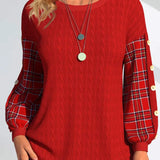 Ида | Червена плетена с ръкави на каре