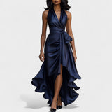 Ема - Сатенена официална рокля с volani