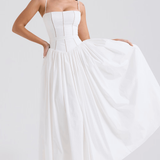 Макси рокля с тънки презрамки и цветен десен