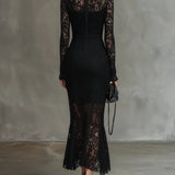 Вероника | Черна макси рокля с дантела