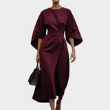 Сикато Минималистична Рокля с Колан и Широки Ръкави