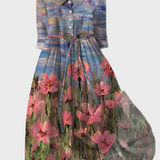 Дълга рокля с импресионистичен модел