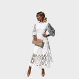 Даница - Чипкана рокля с обемни ръкави и висок яка