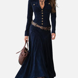 Калина™ – Макси велурена рокля с колан