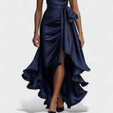 Ема - Сатенена официална рокля с volani