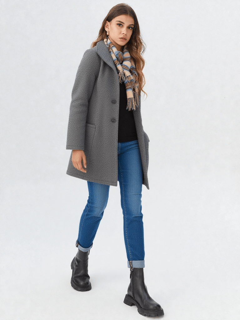 Elegant Wool Blend Mid - Length Coat - ClovyRE
