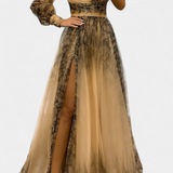 Наталия Макси Рокля от Шифон с Открито Рамо и Обемен Цвете