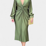 Лена Дълга Рокля с Дълги Ръкави и V-образно Деколте