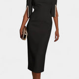 Весна Миди Рокля с Перлени Детайли и Кръгло Деколте