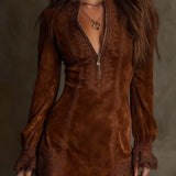 Виолета | Винтидж мини рокля от велур с дантела