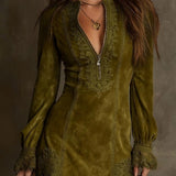 Виолета | Винтидж мини рокля от велур с дантела