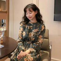 Retro Floral Long - Sleeved Dress for Women - ClovyRE