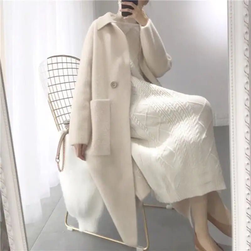 Women's Mid - length Loose Mink Velvet Cardigan Coat - ClovyRE